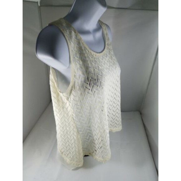Womens Top YA LOS ANGELES Beige Sheer Zig Zag w/Bow on Back Cotton Blend Medium - Picture 5 of 9